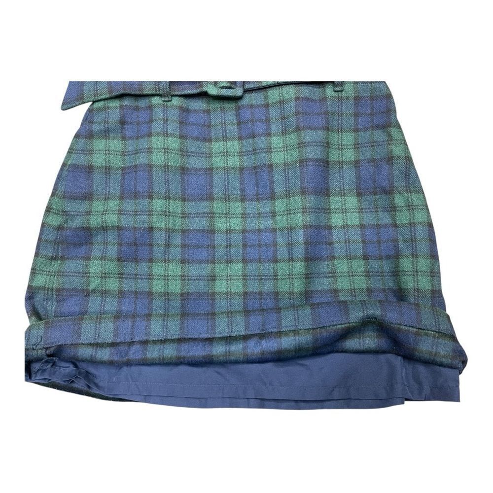 LOFT Green and Blue Plaid Belted Wool Mini Skirt Lined Size 2P Classic Preppy - Picture 6 of 7